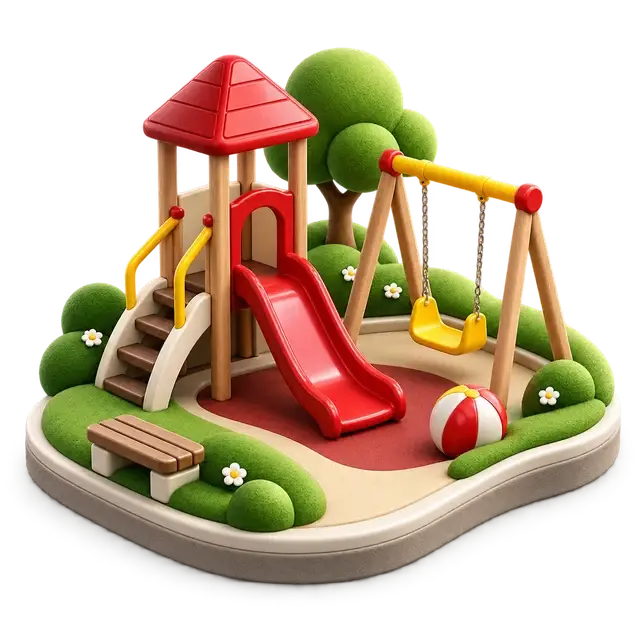 Prestige Park Lane children's play area with slide, swings, seating and landscape