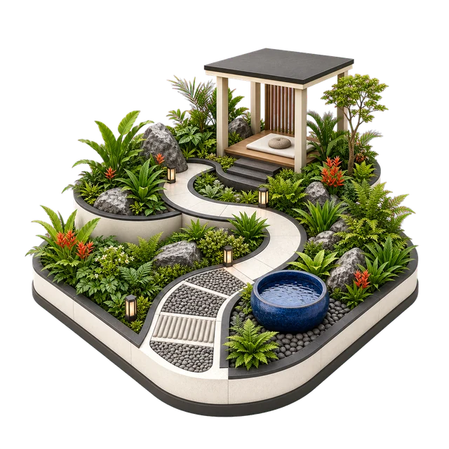 Landscape and walking amenity illustration